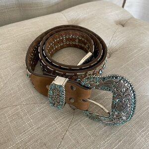 Nocona Belt Co. - Studded Turquoise Crystal Belt. - Sz. M